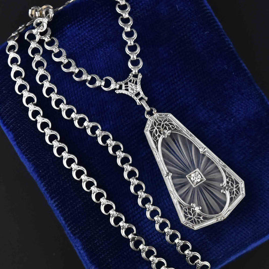 Art Deco Rock Crystal Diamond Necklace by Krementz, Diana