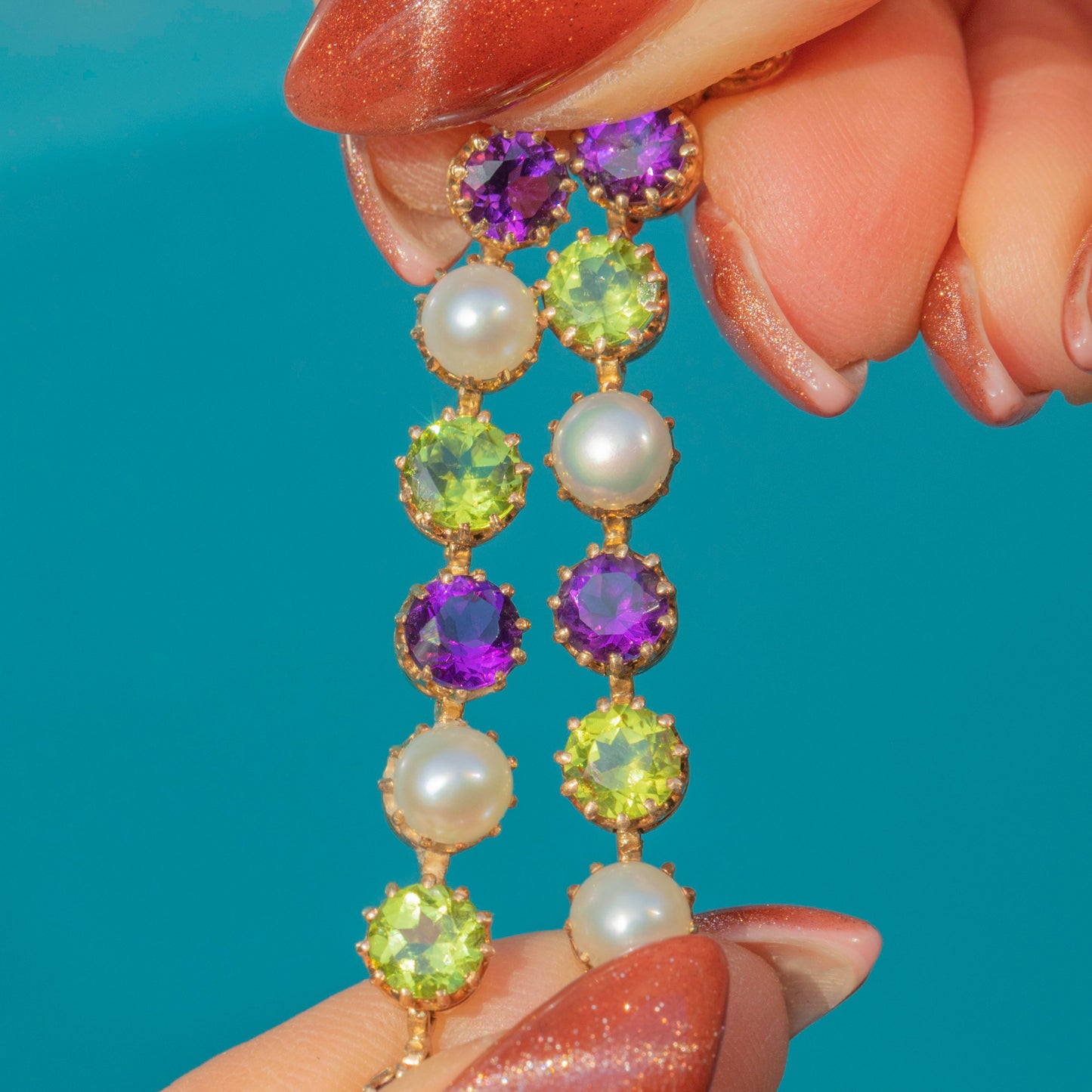Antique 15ct Gold Amethyst Peridot Pearl Suffragette Bracelet