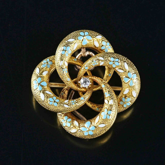 Krementz Diamond Enamel Lover Knot Brooch Pendant 14K Gold