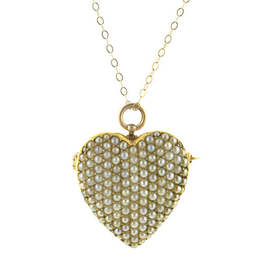 Antique Pave Split Pearl Heart Pin/Pendant