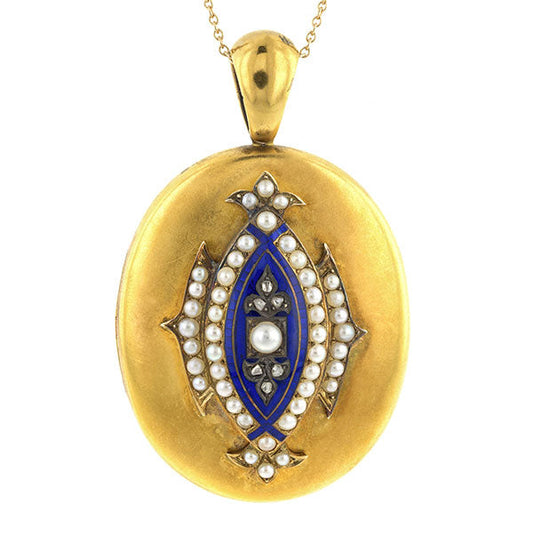 Antique Pearl & Diamond Enamel Locket