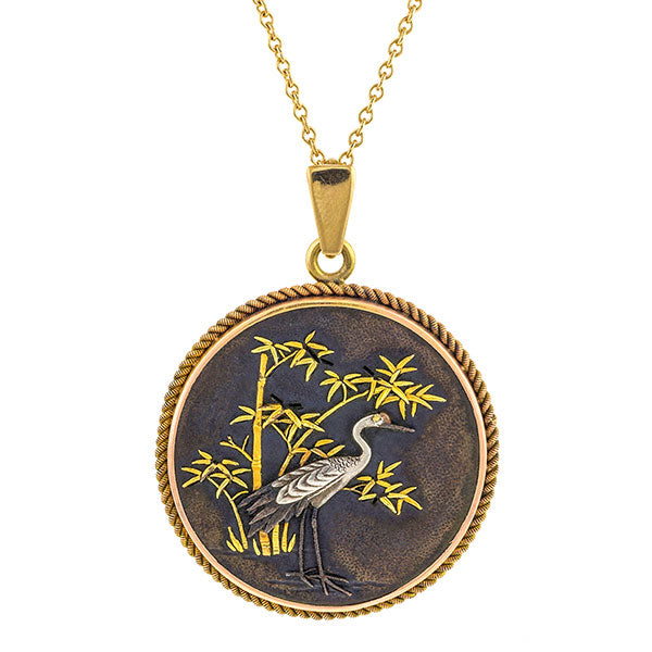 Antique Shakudo Crane Pendant