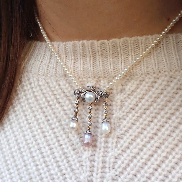 Antique Pearl & Diamond Pendant Necklace