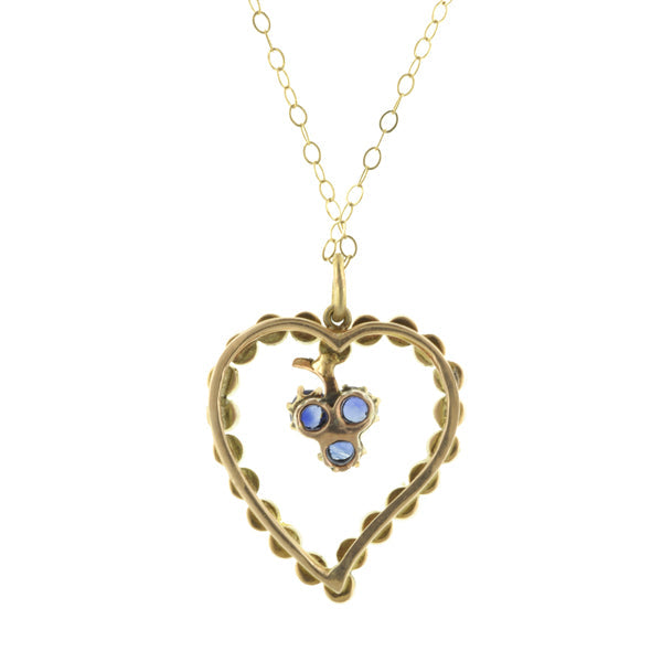 Antique Sapphire & Pearl Heart Pendant