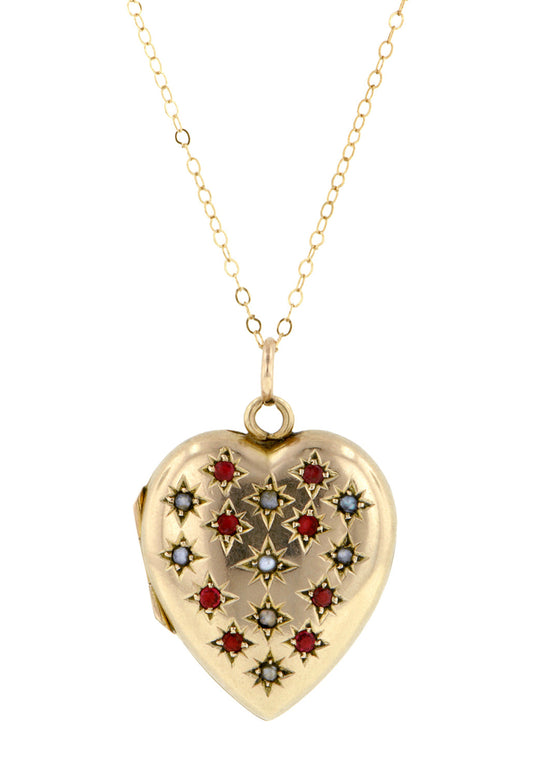Antique Ruby & Pearl Heart Locket