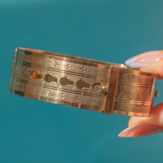 9ct Rolled Gold Engraved Buckle Bangle