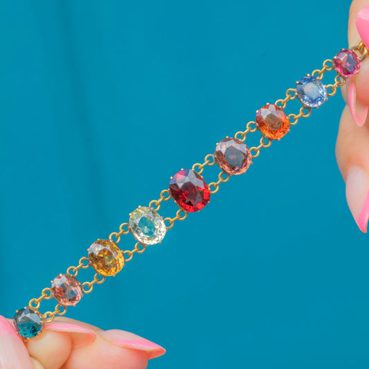Antique 18ct Gold Harlequin Multi-Gemstone Riviere Bracelet