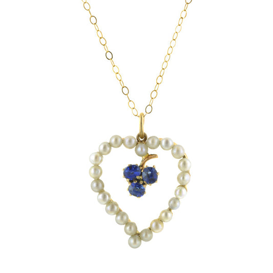 Antique Sapphire & Pearl Heart Pendant